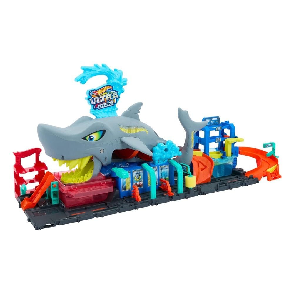 Hot Wheels City Color Shifters Ultra Shark Car Wash Playset 3+ Years, Color-Changing Function And Storage, Shark Track Adventure - 194735195091