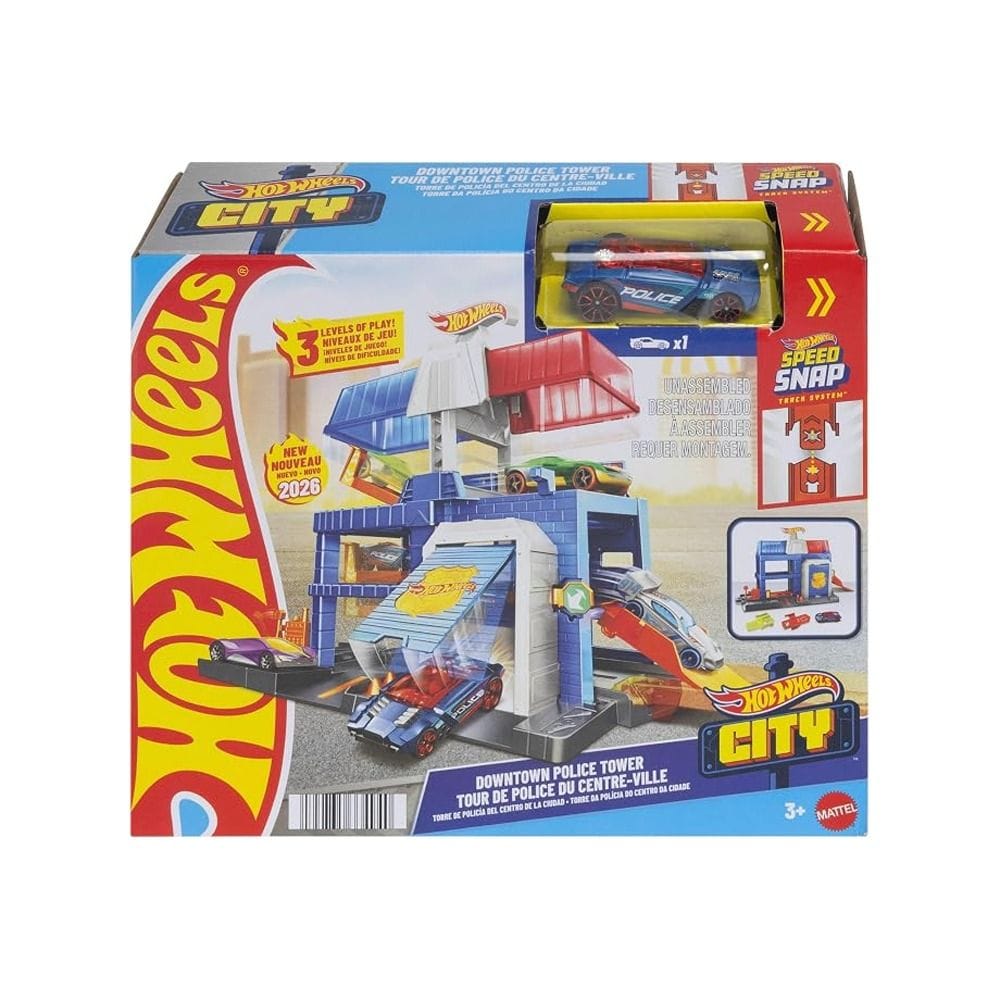 Hot Wheels City Downtown Police Tower Playset 3+ Years, Dual Exit Racing Options, Kid-Powered Elevator Action - 194735334940