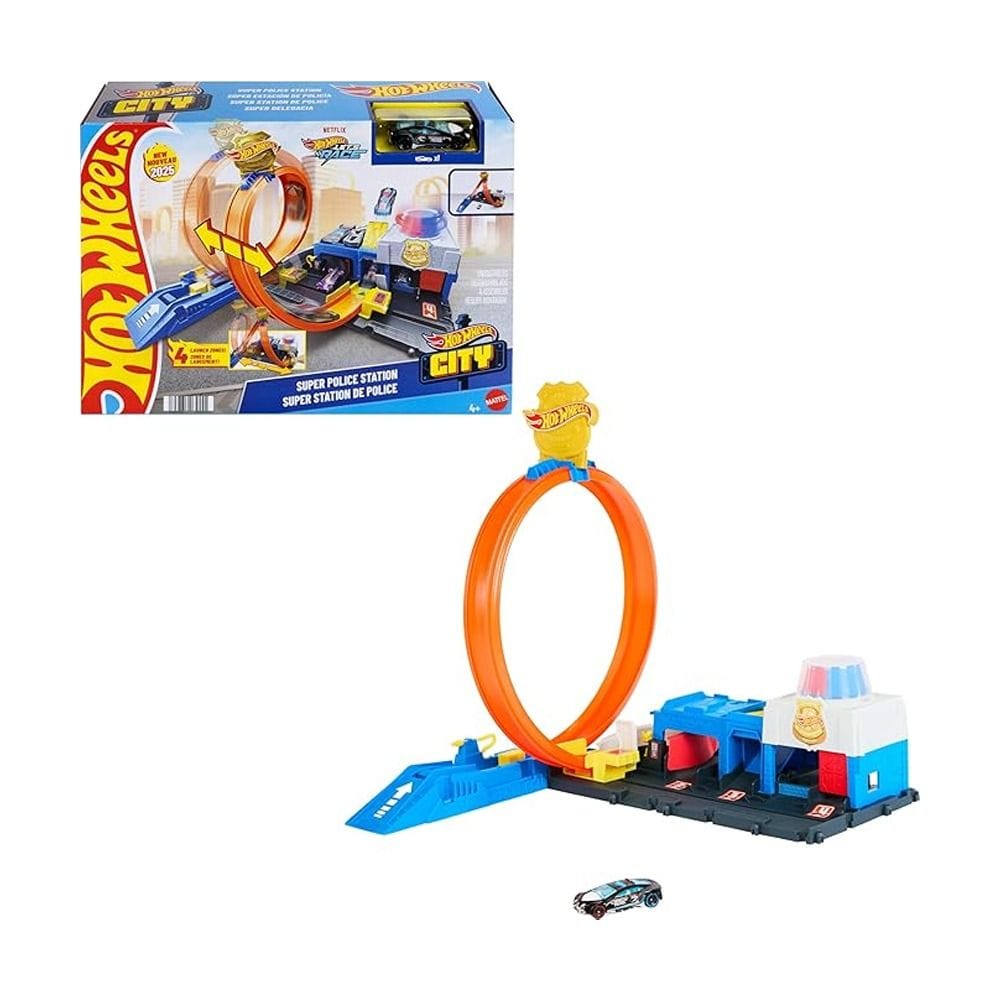 Hot Wheels City Super Police Station Playset 4+ Years, Expandable Hot Wheels Track System, Multiple Stunt Lanes - 194735264155