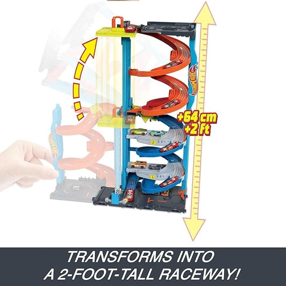 Hot Wheels City Transforming Race Tower Playset 3+ Years, High-Speed Two-Car Racing Action, Dual-Side Elevator Feature - 194735109654