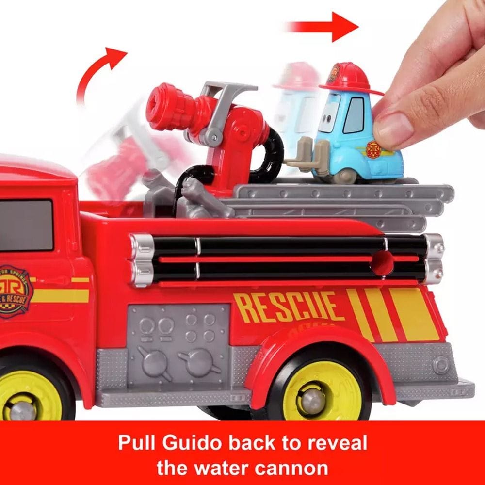 Mattel Disney Pixar Cars Fire Fighting Red And Guido Combate 3+ Years, Compact Storage Solution, Water Powered Rescue - 194735300327