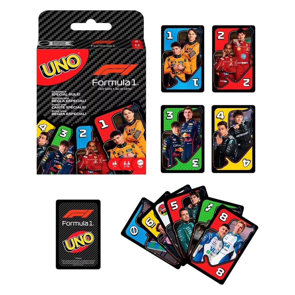 Mattel Games Uno Formula 1 Edition Card Game 7+ Years, Special Overtake Rule, Classic Uno Gameplay - 194735375257