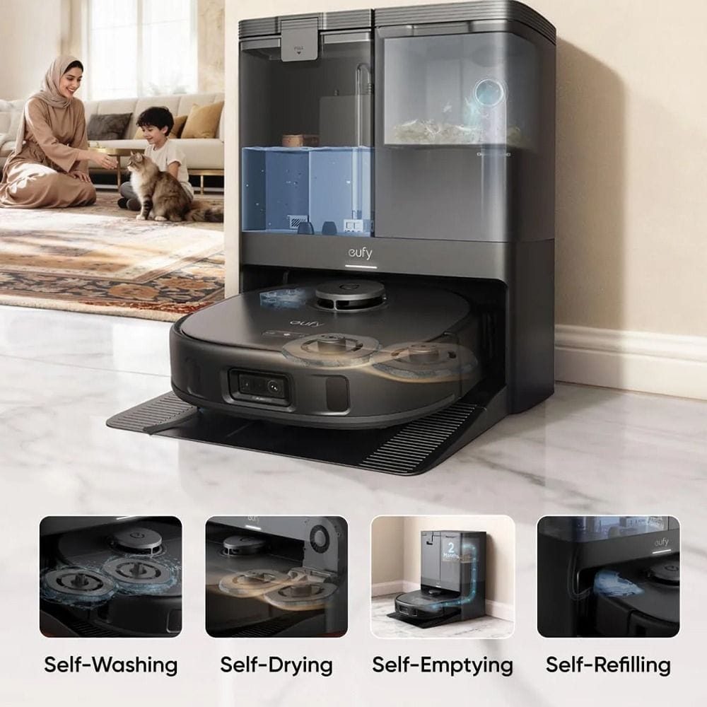 eufy X10 Pro Self-Emptying Robot Vacuum & Mop, Smart Navigation, Strong Suction, Automatic Cleaning System, App Control - Black