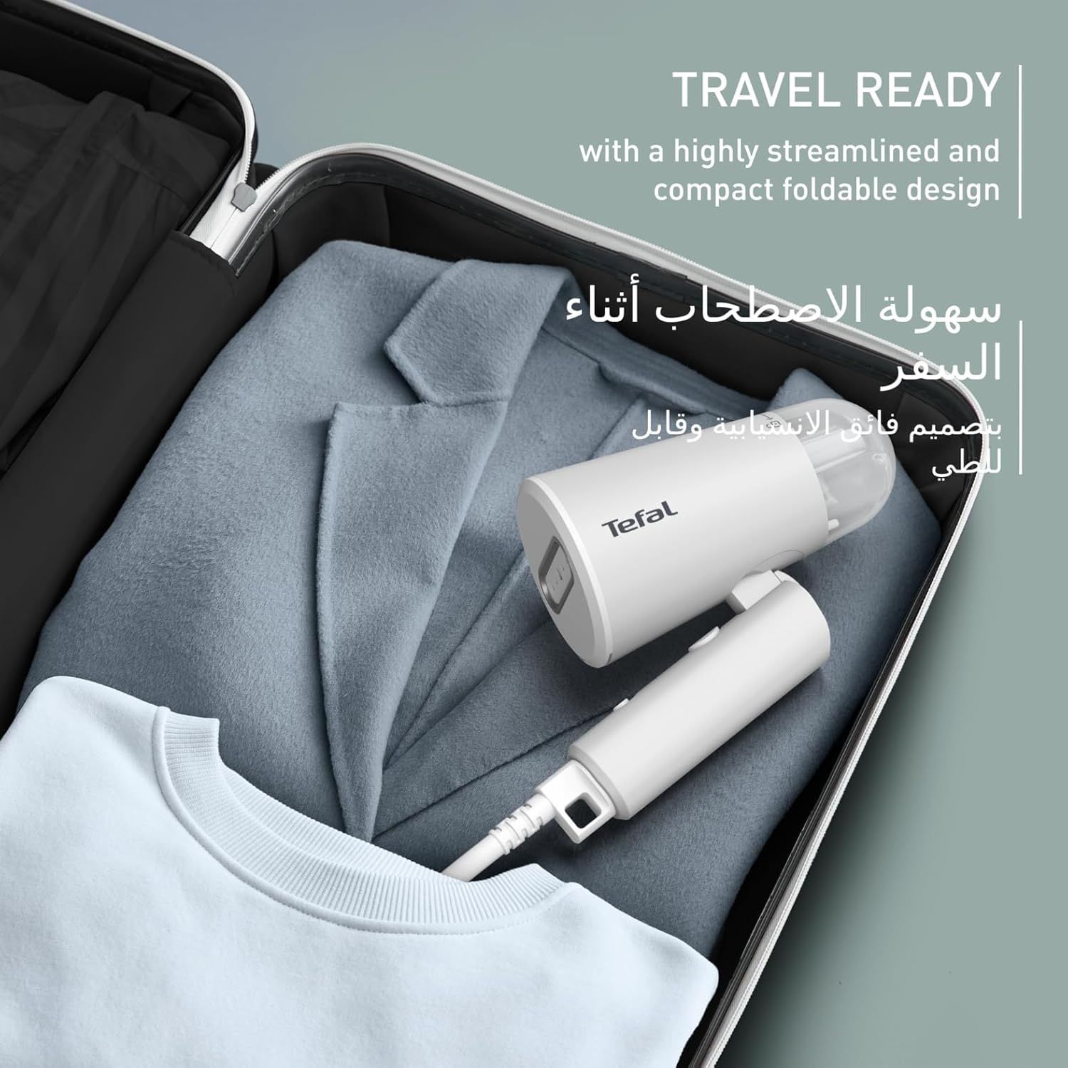 Tefal Foldable Handheld Garment Steamer, 20g/min Steam Output, Compact Travel Design, Fast Heat-Up - White - DT1020G0 
