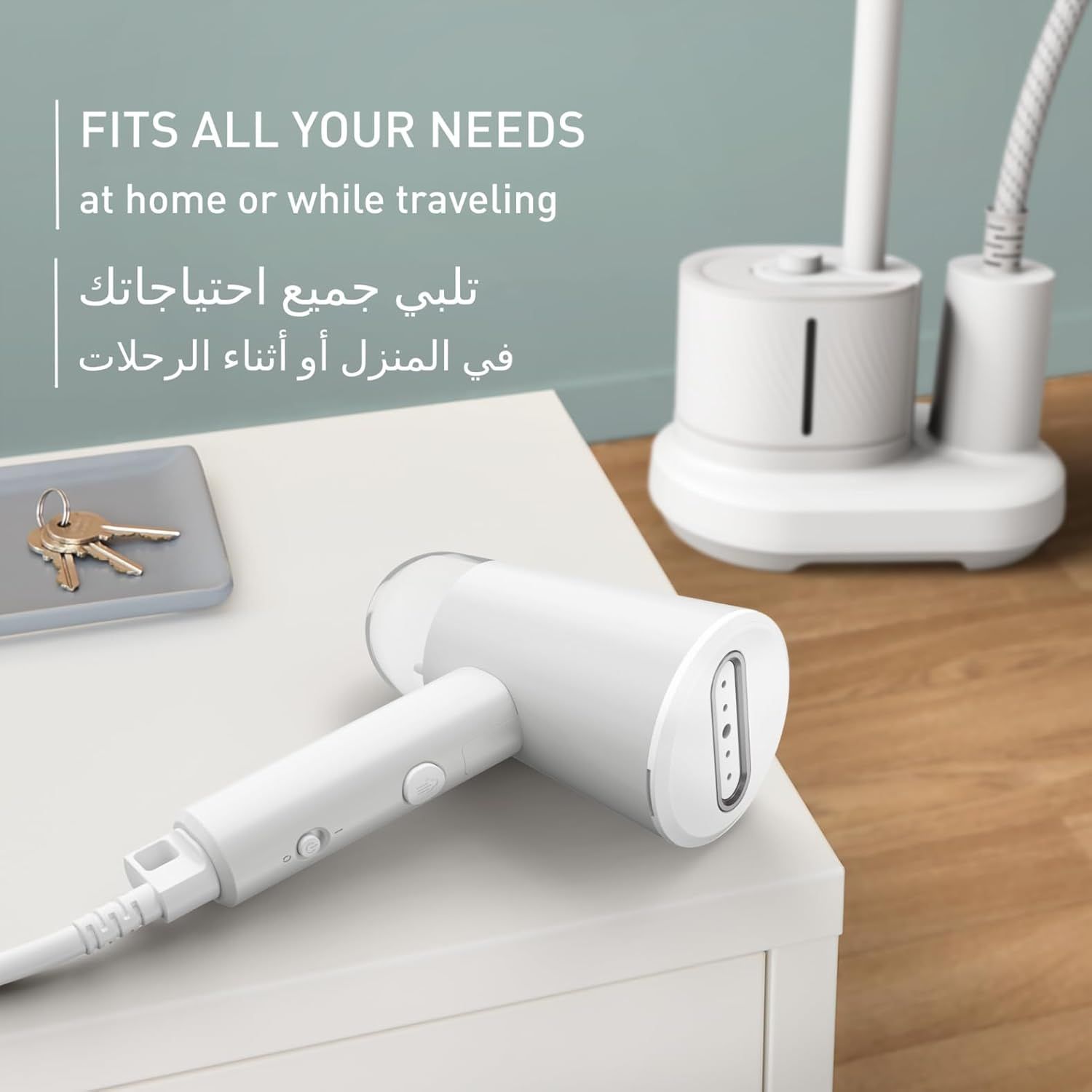 Tefal Foldable Handheld Garment Steamer, 20g/min Steam Output, Compact Travel Design, Fast Heat-Up - White - DT1020G0 