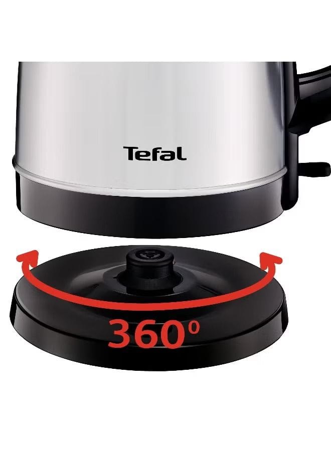 Tefal Stainless Steel Electric Kettle, 1.7L Capacity, 2400W Fast Boil, Cordless Design, Auto Shut-Off - Black - KI150D27