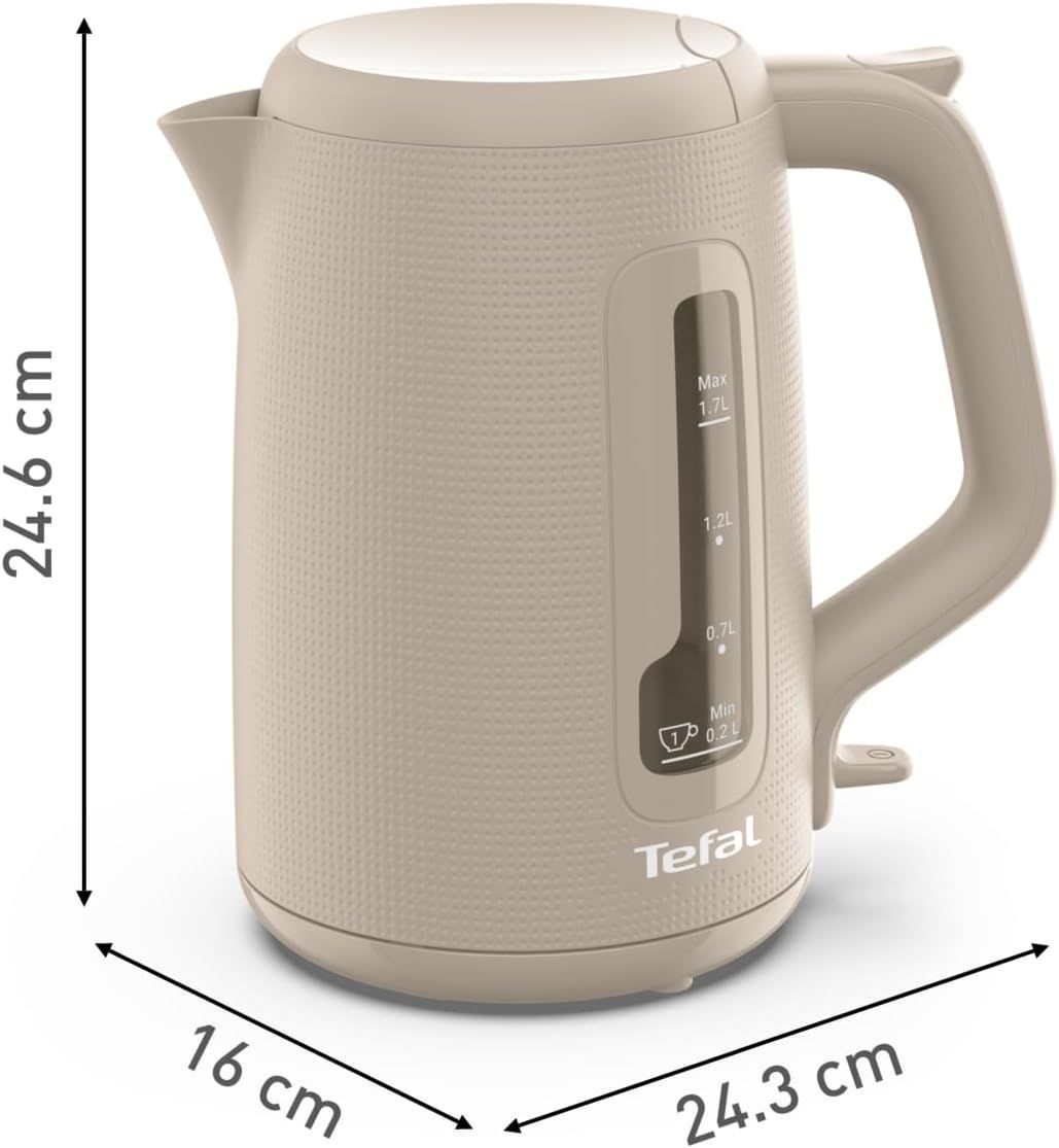 Tefal Morning Kettle, 1.7L Electric Kettle, 2200W Fast Boil, Auto Shut-Off, 360° Rotational Base, Removable Anti-Scale Filter, Fair Grey/Beige - KO2M0B27