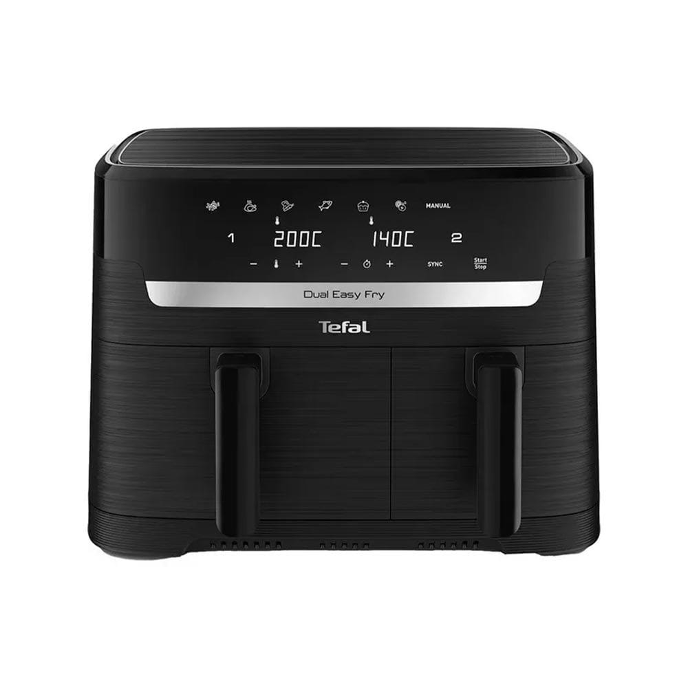 Tefal Dual Easy Fry Air Fryer, 2700W Oil-Less Dual Basket Air Fryer, Large Capacity, Digital Controls - Black/Grey - EY901N40 
