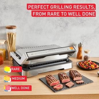 Tefal Smart OptiGrill 2-in-1 XL,Stainless Steel Smart Indoor Grill & BBQ, Automatic Cooking Programs, Large Capacity - GC78MD28