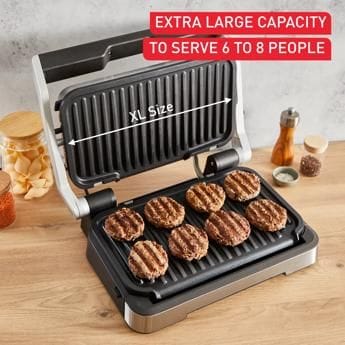 Tefal Smart OptiGrill 2-in-1 XL,Stainless Steel Smart Indoor Grill & BBQ, Automatic Cooking Programs, Large Capacity - GC78MD28