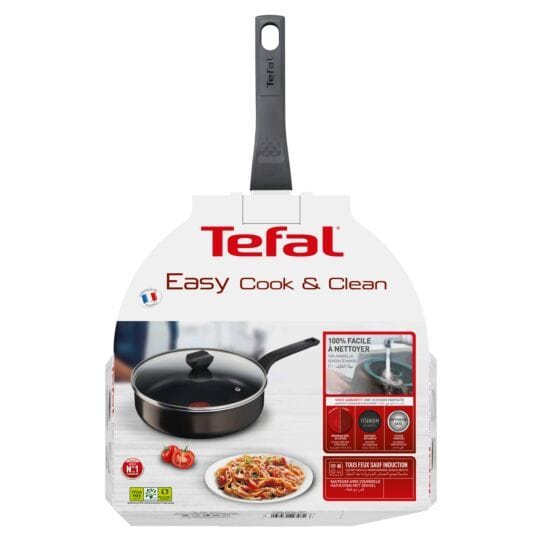 Tefal Easy Cook & Clean Sauté Pan, 26cm with Lid, Non-Stick Aluminium Cookware, Easy Clean Coating, Gas Compatible - B5543302