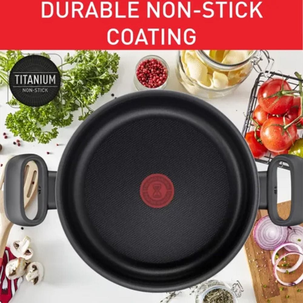 Tefal Tempo Flame Dutch Oven, 20cm Non-Stick Aluminium Cookware, Glass Lid, Thermo-Signal Heat Indicator - C3044485
