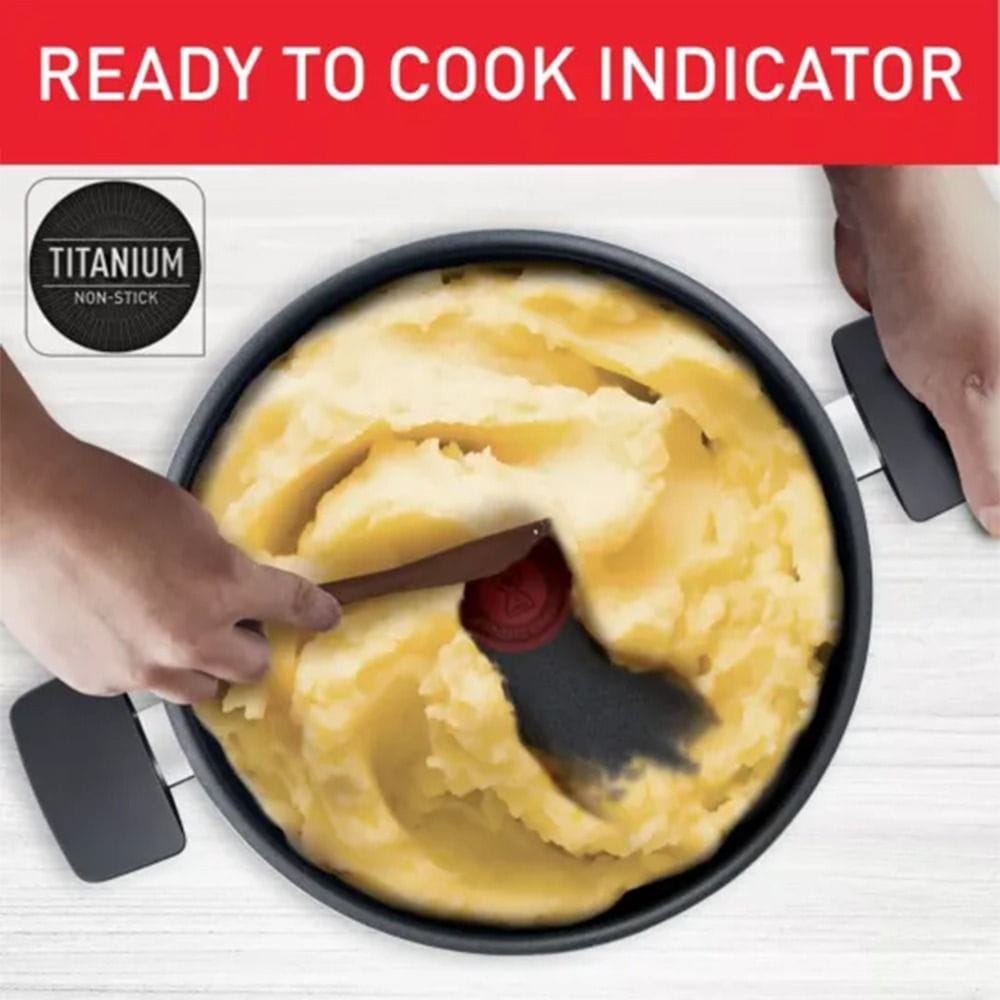 Tefal Tempo Flame Dutch Oven, 20cm Non-Stick Aluminium Cookware, Glass Lid, Thermo-Signal Heat Indicator - C3044485