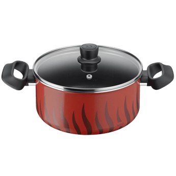 Tefal Tempo Flame Dutch Oven, 22cm Non-Stick Aluminium Cookware, Thermo-Signal Heat Indicator, Glass Lid - C3044585