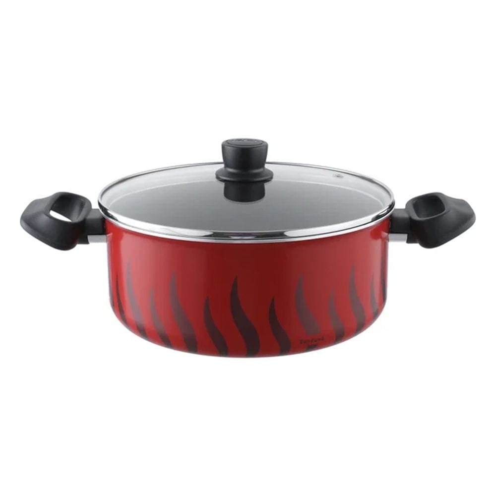 Tefal G6 Tempo Flame 24cm Dutch Oven with Lid, Titanium Non-Stick Coating, Thermo-Signal Technology, Deep Cooking Pot | Red - C3044685