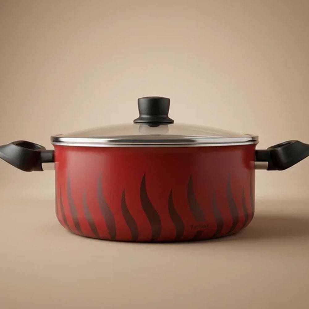 Tefal G6 Tempo Flame 24cm Dutch Oven with Lid, Titanium Non-Stick Coating, Thermo-Signal Technology, Deep Cooking Pot | Red - C3044685