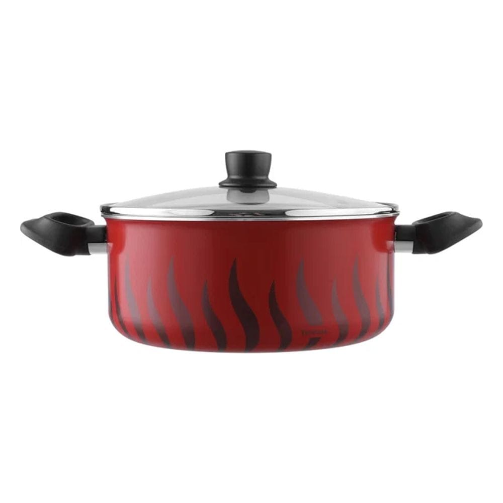 Tefal G6 Tempo Flame 24cm Dutch Oven with Lid, Titanium Non-Stick Coating, Thermo-Signal Technology, Deep Cooking Pot | Red - C3044685
