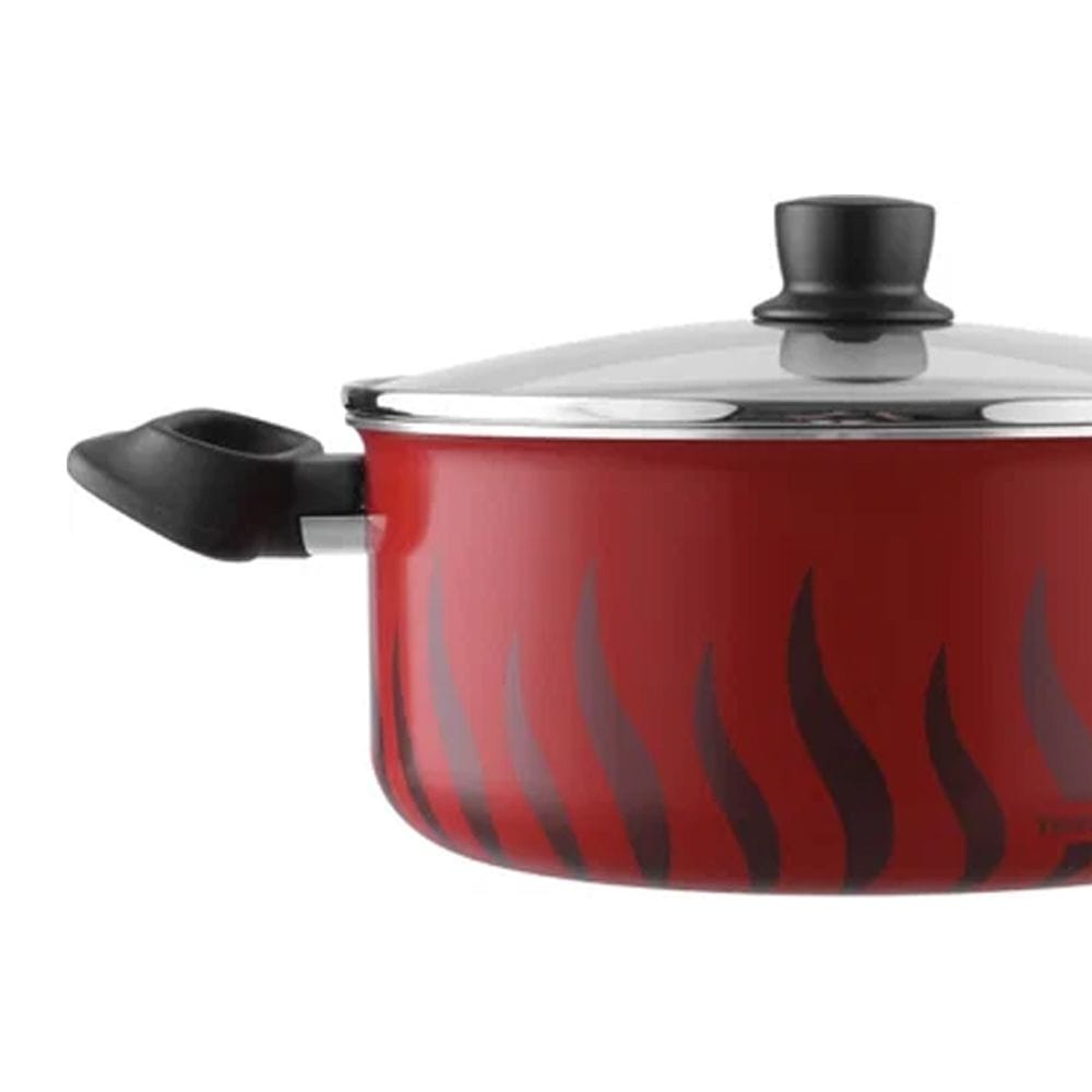Tefal G6 Tempo Flame 24cm Dutch Oven with Lid, Titanium Non-Stick Coating, Thermo-Signal Technology, Deep Cooking Pot | Red - C3044685