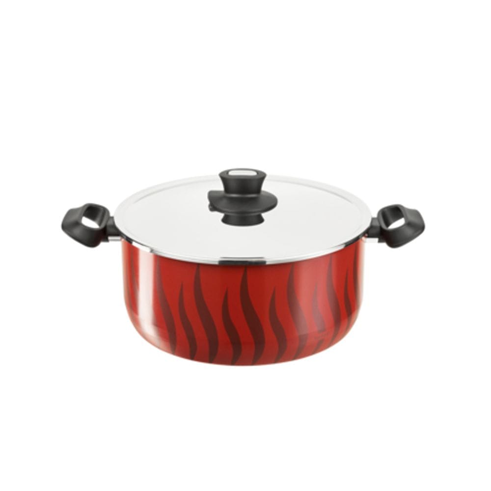 Tefal G6 Tempo Flame 28cm Dutch Oven with Lid, Titanium Non-Stick Coating, Even Heat Distribution, Deep Cooking Pot | Red - C3045383