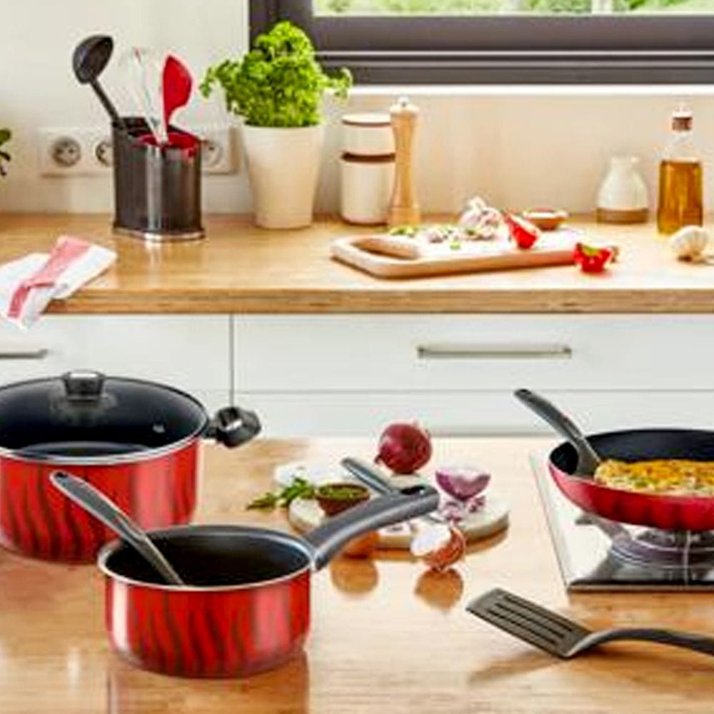 Tefal G6 Tempo Flame 28cm Dutch Oven with Lid, Titanium Non-Stick Coating, Even Heat Distribution, Deep Cooking Pot | Red - C3045383