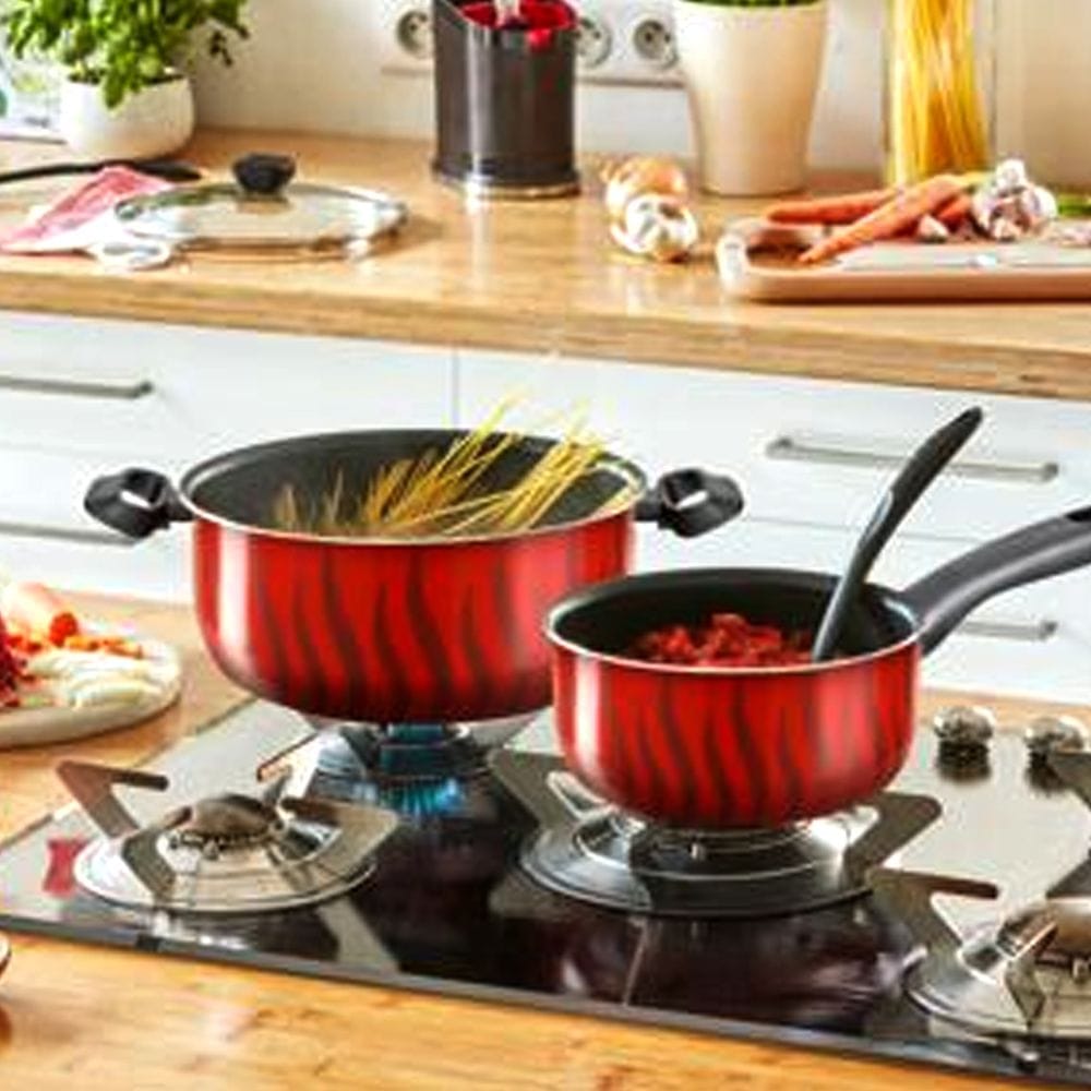 Tefal G6 Tempo Flame 28cm Dutch Oven with Lid, Titanium Non-Stick Coating, Even Heat Distribution, Deep Cooking Pot | Red - C3045383