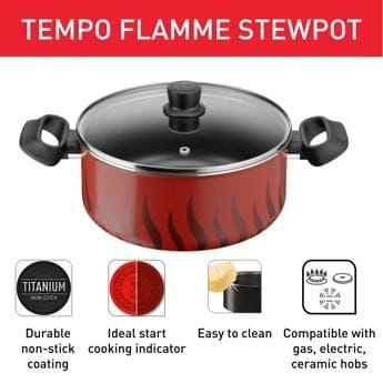 Tefal Tempo Flame Frypan, 30cm Non-Stick Aluminium Cookware, Thermo-Signal Heat Indicator, Gas & Electric Compatible - C3040783