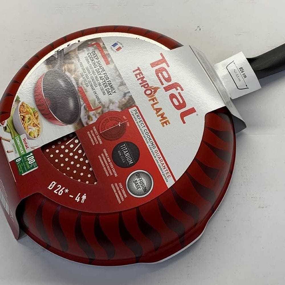 Tefal Tempo Flame Wok Pan, 26cm Non-Stick Aluminium Cookware, Thermo-Signal Heat Indicator, Gas & Electric Compatible - C3047783