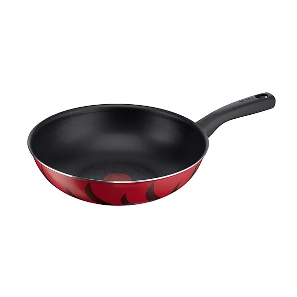 Tefal G6 Tempo Flame 28cm Wok Pan, Titanium Non-Stick Coating, Thermo-Signal Technology, Deep 3.6L Capacity | Red - C3041983