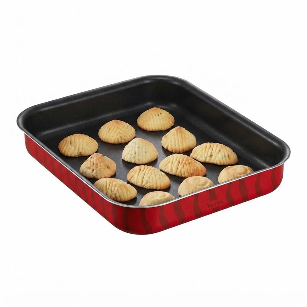 Tefal Tempo Flame 31x24cm Rectangular Ovenware, Non-Stick Aluminum Bakeware, Heat Diffusion, Easy Clean, Made in France | Red - J5714782
