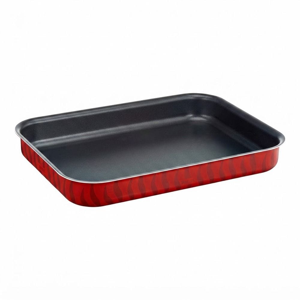Tefal Tempo Flame 31x24cm Rectangular Ovenware, Non-Stick Aluminum Bakeware, Heat Diffusion, Easy Clean, Made in France | Red - J5714782