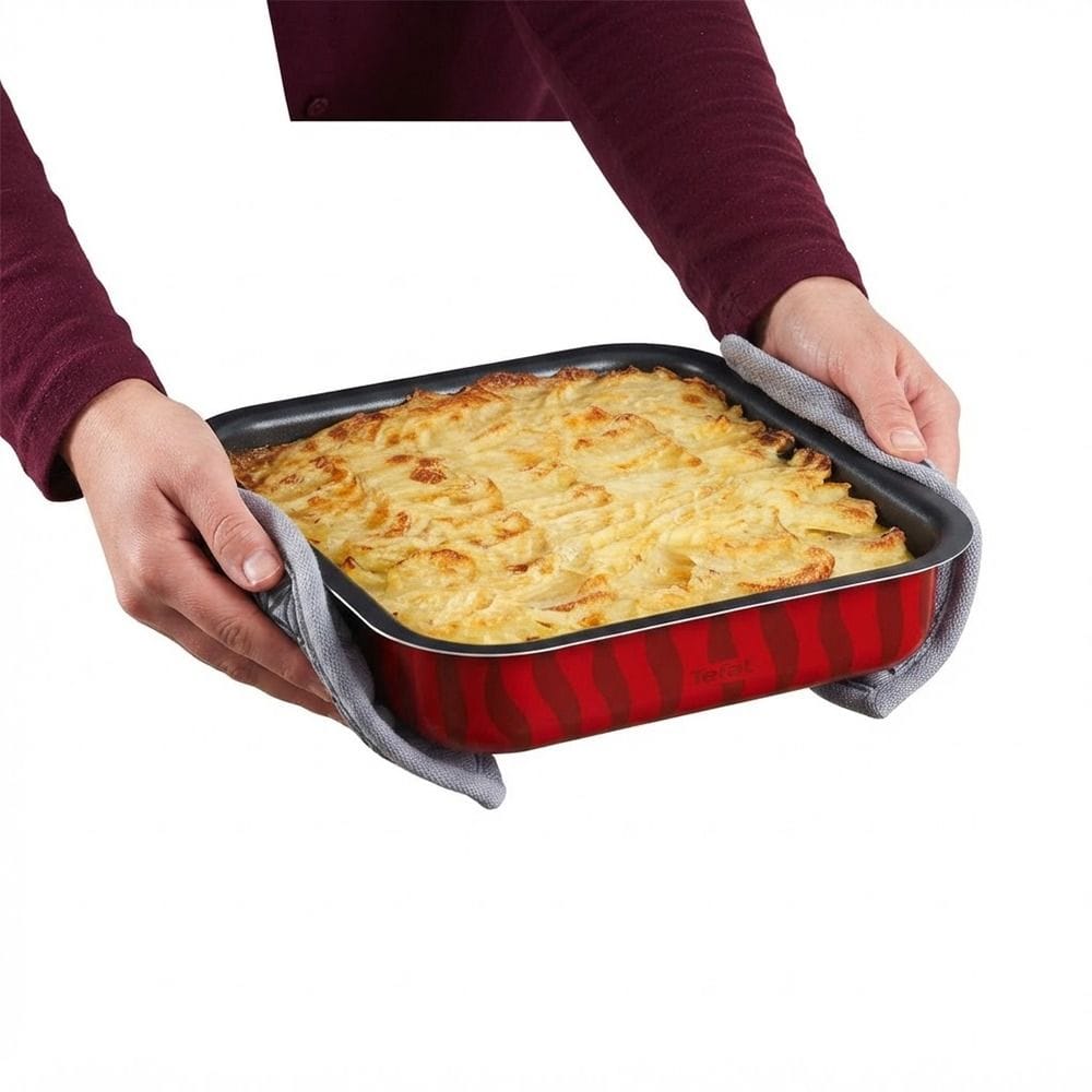Tefal Tempo Flame 31x24cm Rectangular Ovenware, Non-Stick Aluminum Bakeware, Heat Diffusion, Easy Clean, Made in France | Red - J5714782