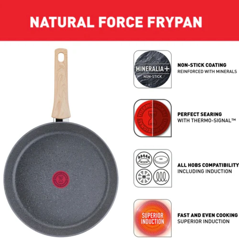 Tefal Natural Force Frypan, 22cm Non-Stick Mineral-Enriched Cookware, Thermo-Signal Heat Indicator, Induction Compatible - G2660302