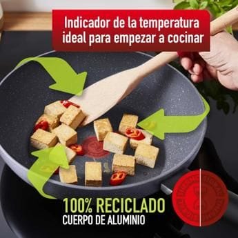 Tefal Natural Force Wok Pan, 28cm Non-Stick Mineral-Enriched Cookware, Thermo-Signal Heat Indicator, Induction Compatible - G2661902
