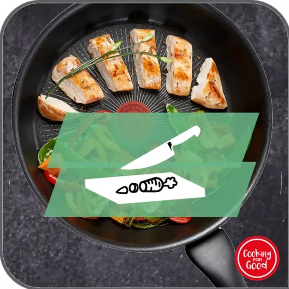 Tefal Natural Force Wok Pan, 28cm Non-Stick Mineral-Enriched Cookware, Thermo-Signal Heat Indicator, Induction Compatible - G2661902