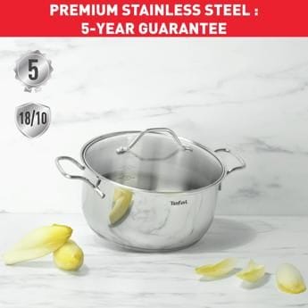 Tefal Intuition Stainless Steel Stewpot, 24cm with Lid, Induction Compatible Cookware, Durable Stainless Steel Construction - B8644674