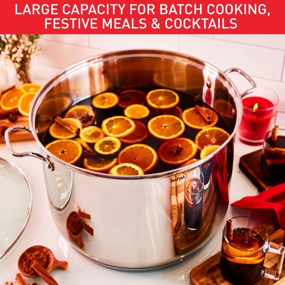 Tefal Intuition Stockpot, 28cm with Lid, Stainless Steel Cookware, Induction Compatible - B8649004
