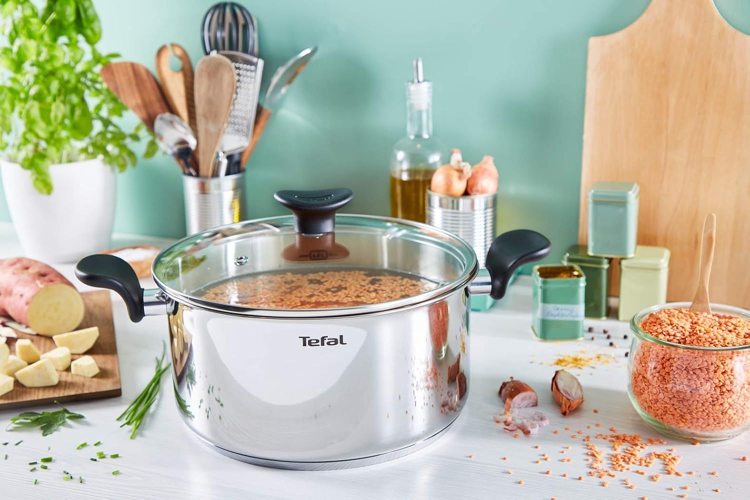 Tefal Primary Stainless Steel Stewpot, 24cm with Lid, Induction Compatible Cookware, Durable Stainless Steel Construction - E3084604