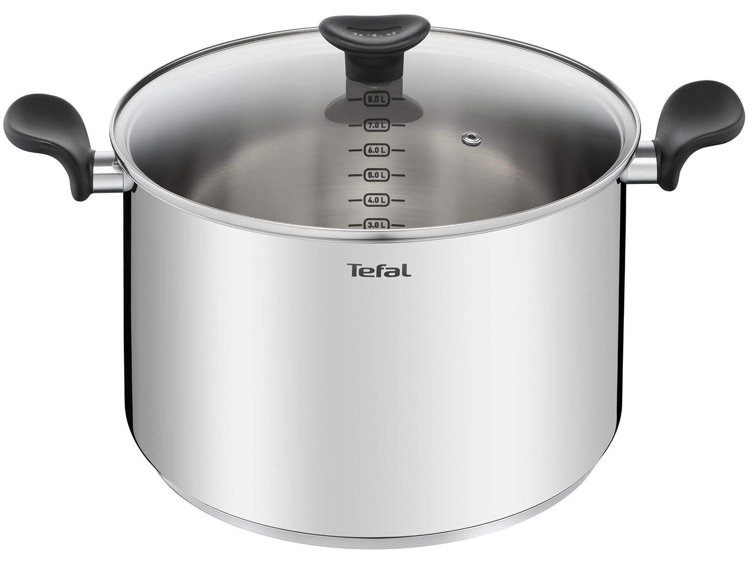 Tefal Primary Stainless Steel Stockpot with Lid, 28cm Induction Compatible Cooking Pot, Durable Stainless Steel, Even Heat Distribution - E3086404