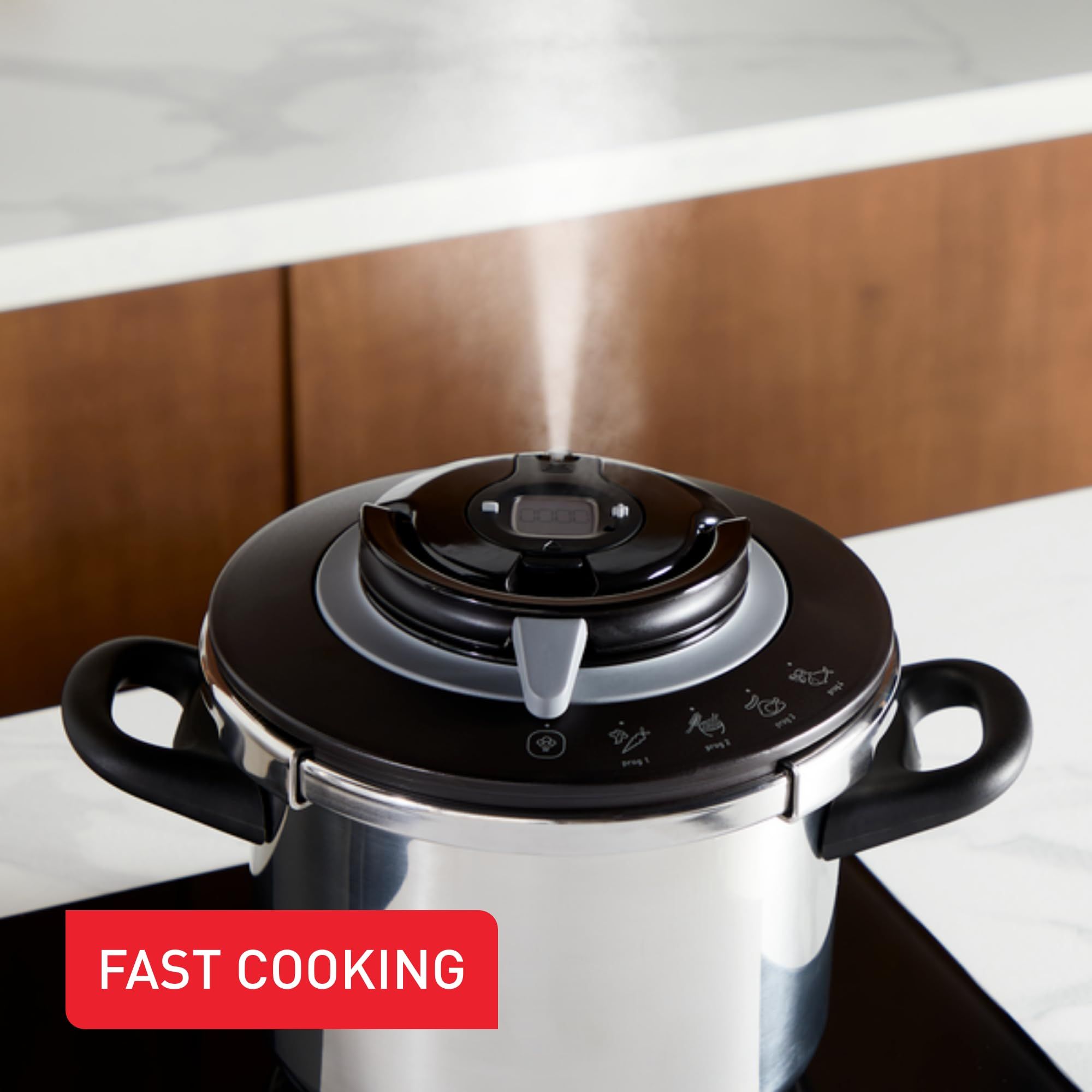 Tefal Clipso+ Chef Pressure Cooker, 8L Stainless Steel Cooker, One-Hand Opening System, Induction Compatible, Secure Locking Lid - P4551431