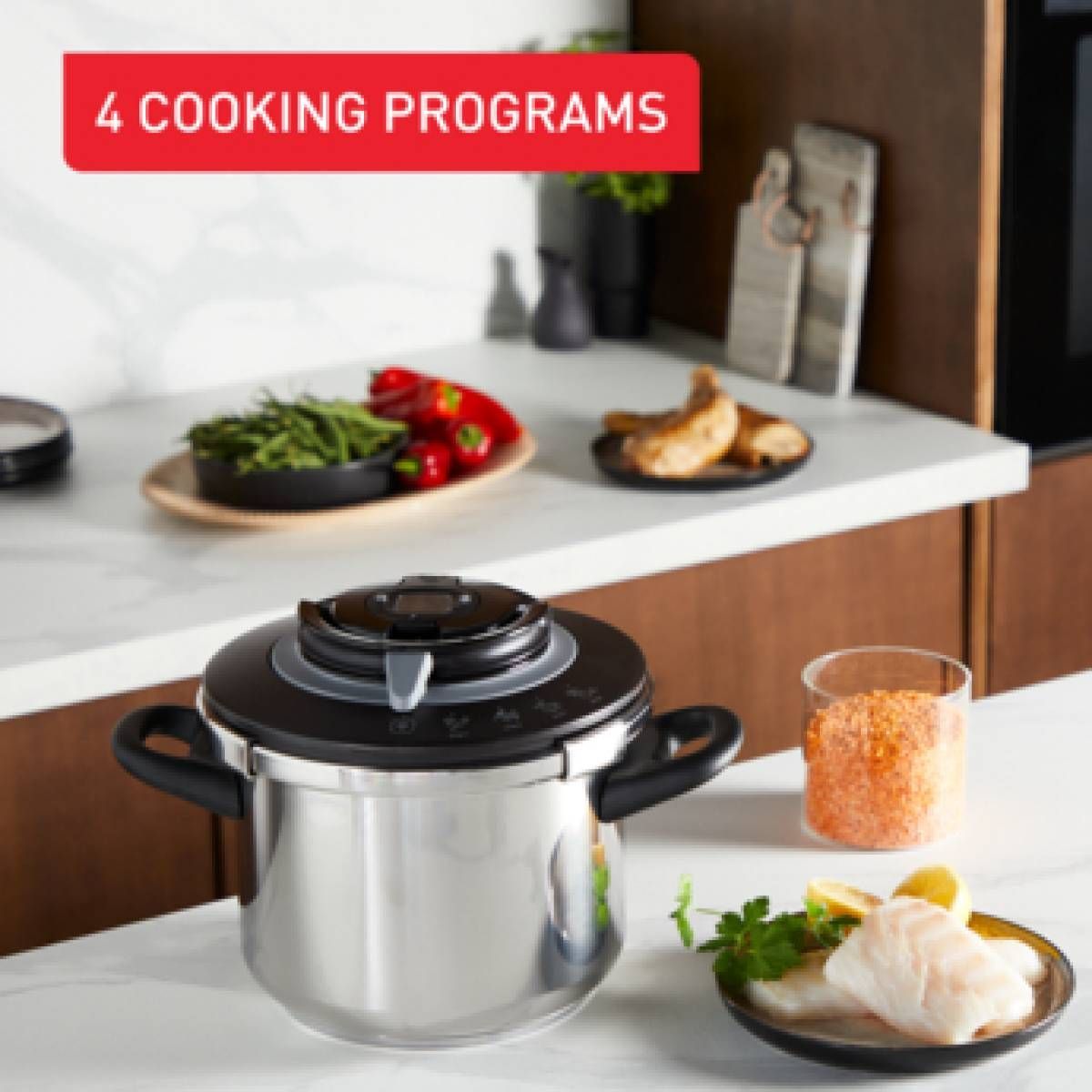 Tefal Clipso+ Chef Pressure Cooker, 8L Stainless Steel Cooker, One-Hand Opening System, Induction Compatible, Secure Locking Lid - P4551431