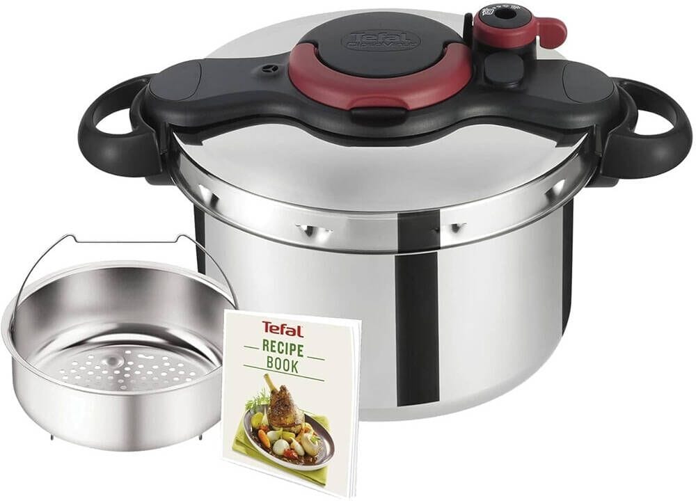 Tefal Clipso Minut Easy Pressure Cooker, 7.5L Stainless Steel Cooker, Induction Compatible, One-Hand Opening System - P4624866