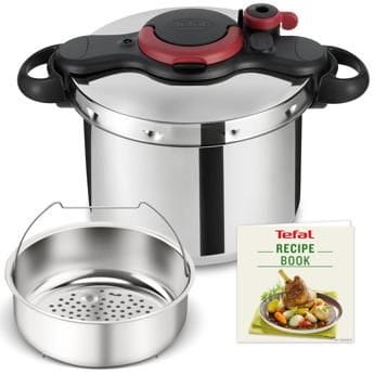 Tefal Clipso Minut Easy Pressure Cooker, 9L Stainless Steel Cooker, One-Hand Opening System, Induction Compatible, Secure Locking Lid - P4624966