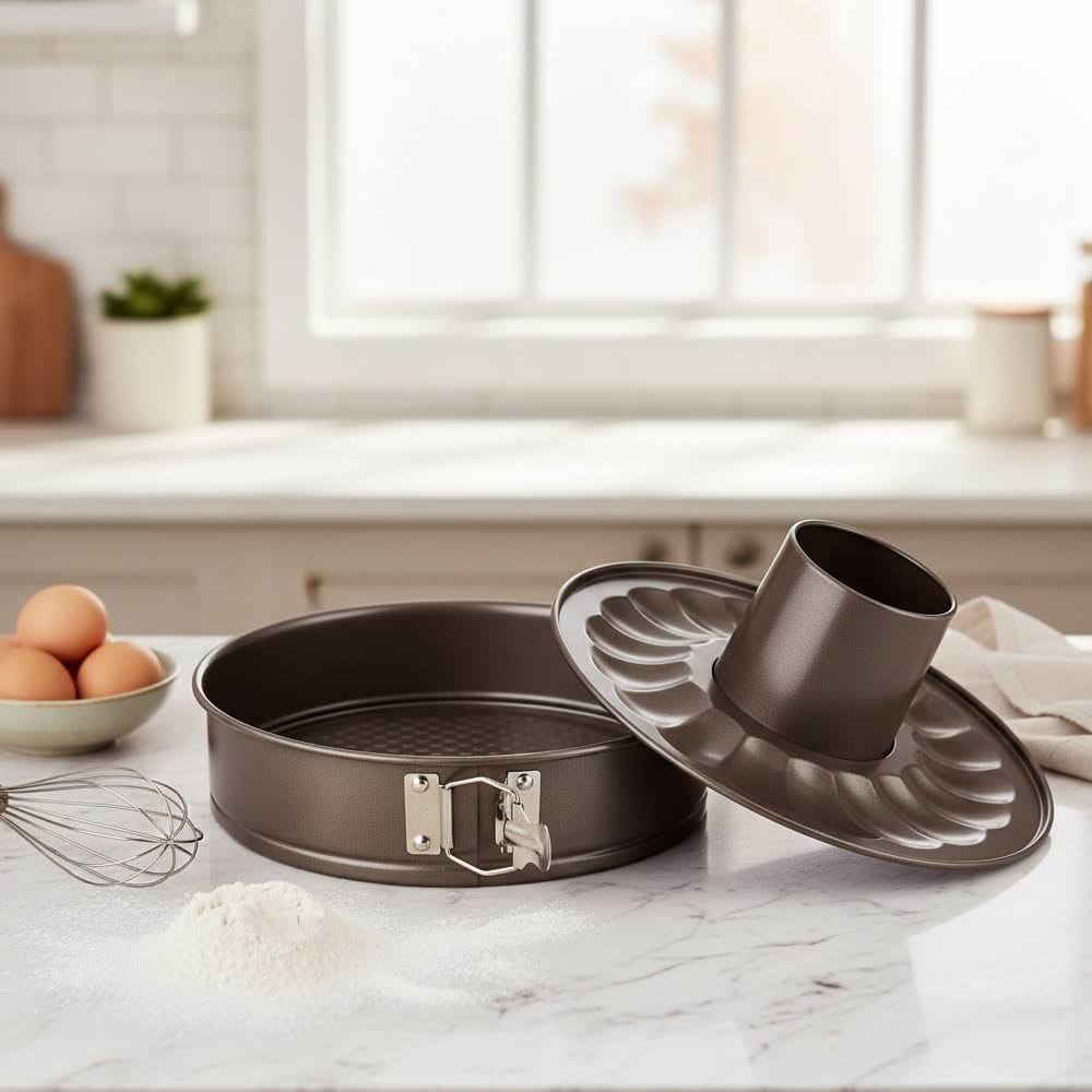 Tefal Easy Grip Gold Savarin Springform Cake Mould, 25cm Non-Stick Baking Pan, Removable Base, Durable Carbon Steel Bakeware - J1627845