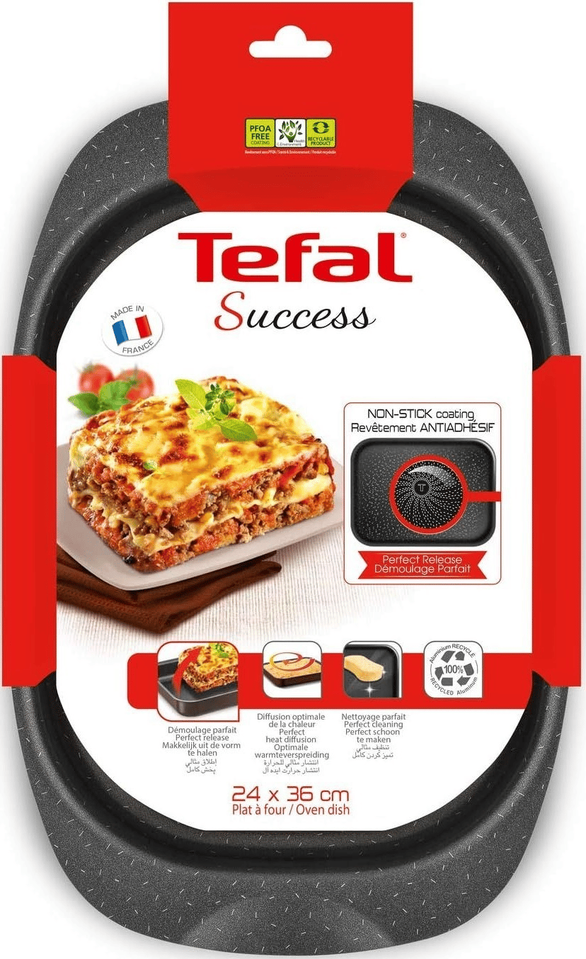 Tefal Success Gratin Dish, 24 x 36cm Non-Stick Oven Baking Dish, Durable Carbon Steel Bakeware, Even Heat Distribution - J1601502