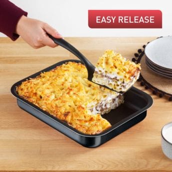 Tefal Black Stone Rectangular Oven Dish, 24 x 31cm Non-Stick Baking Dish, Durable Stone-Effect Bakeware - J5584783