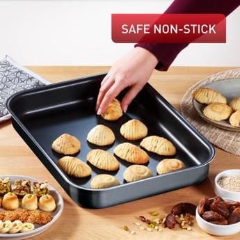 Tefal Black Stone Rectangular Oven Dish, 27 x 37cm Non-Stick Baking Dish, Durable Stone-Effect Bakeware - J5584883