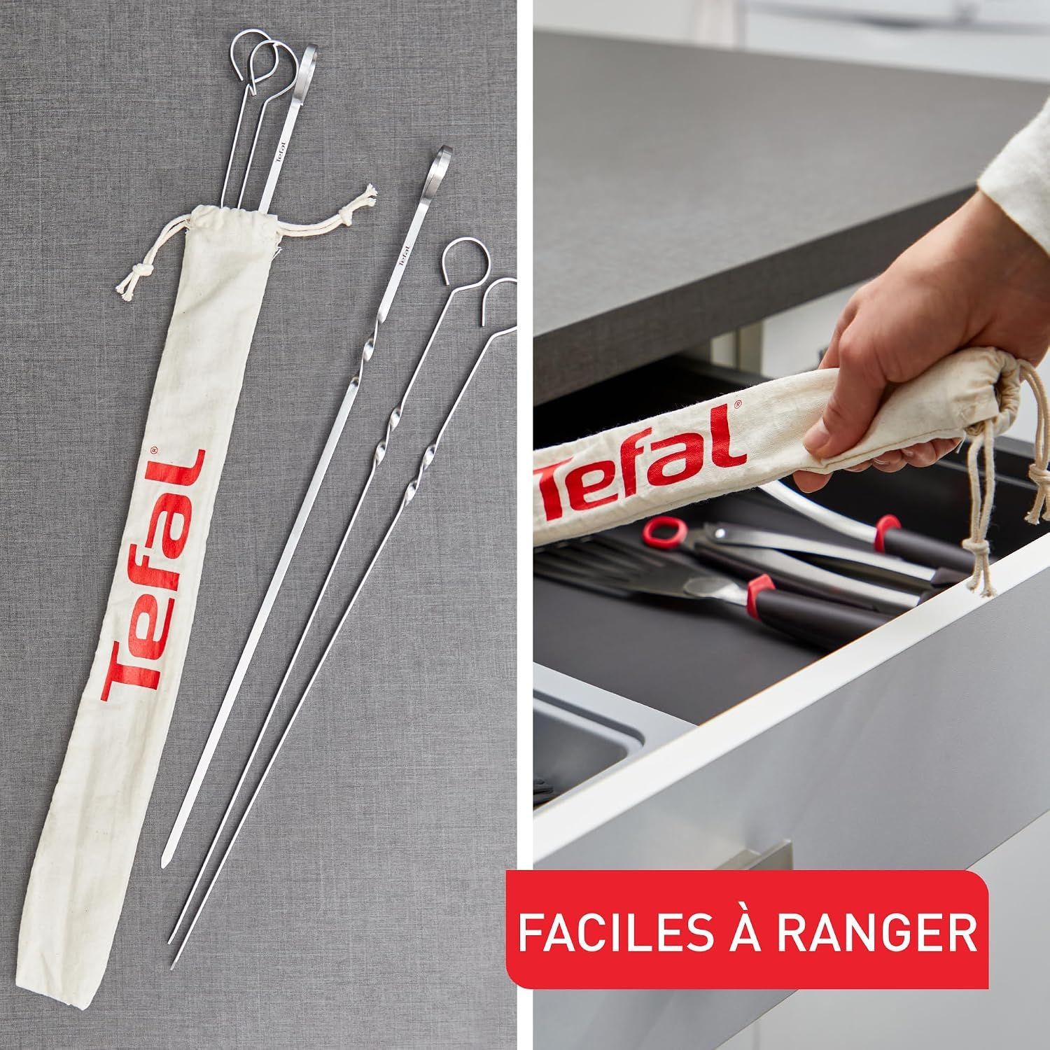Tefal Tools & Gadgets Grilling Accessory Set, 6-Piece BBQ Tool Kit with Storage Bag, Stainless Steel Utensils - K185S734