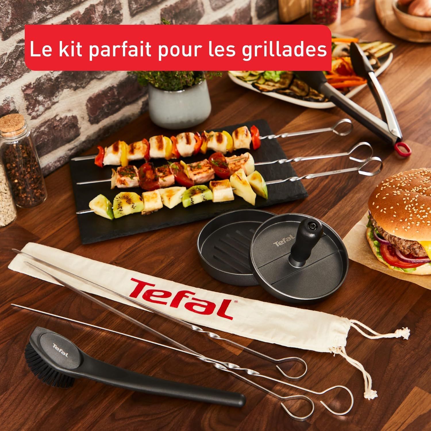 Tefal Tools & Gadgets Grilling Accessory Set, 6-Piece BBQ Tool Kit with Storage Bag, Stainless Steel Utensils - K185S734