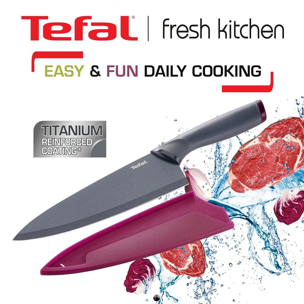 Tefal Fresh Kitchen Chef Knife, 20cm Stainless Steel Blade, Ergonomic Handle, Precision Cutting Kitchen Knife, Durable Design - K1220205