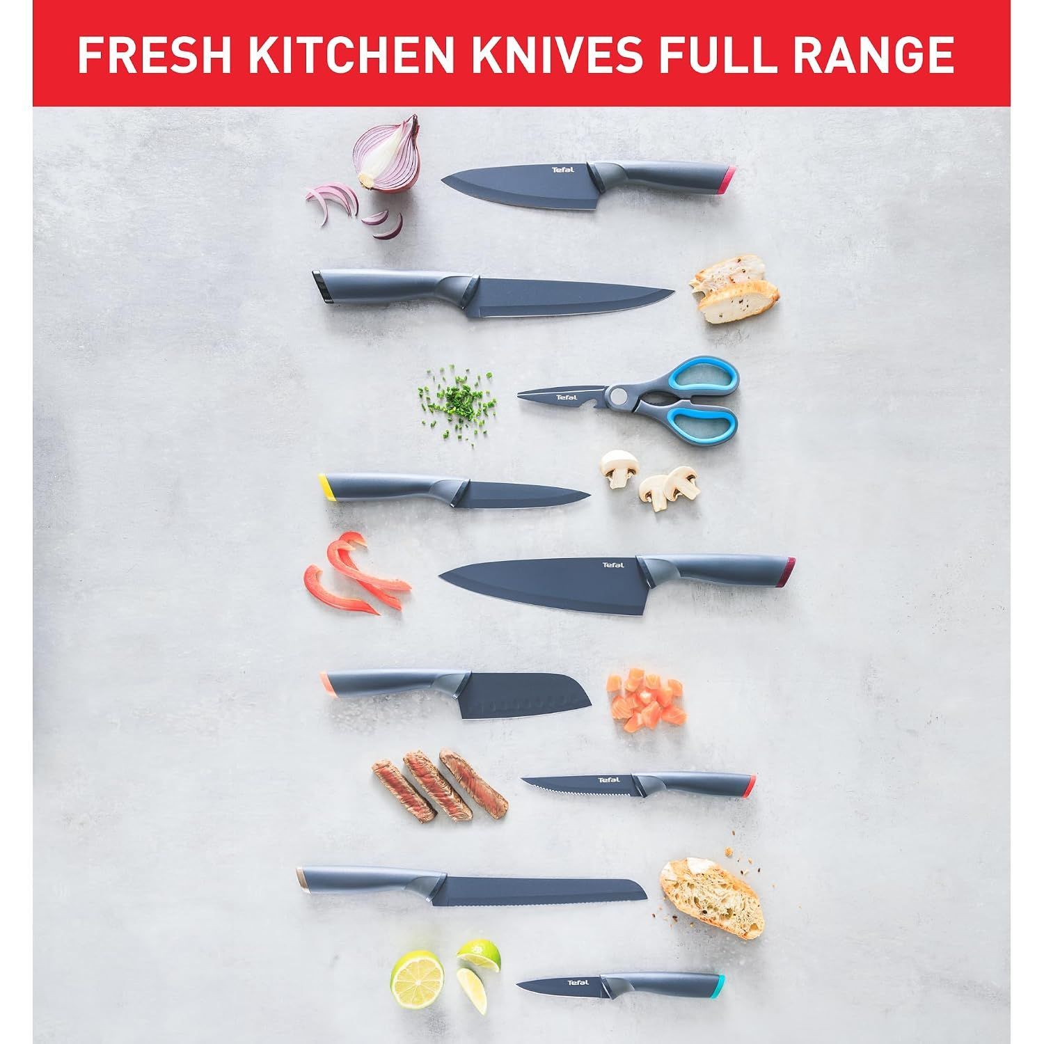 Tefal Fresh Kitchen Chef Knife, 20cm Stainless Steel Blade, Ergonomic Handle, Precision Cutting Kitchen Knife, Durable Design - K1220205